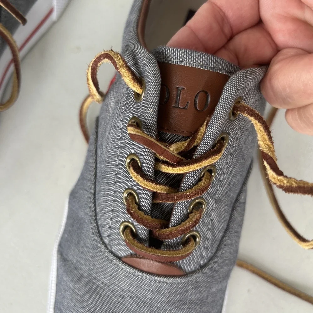 Polo‎ Ralph Lauren Vaughn Denim Chambray Canvas Sneakers Boat Shoes Size 9.5